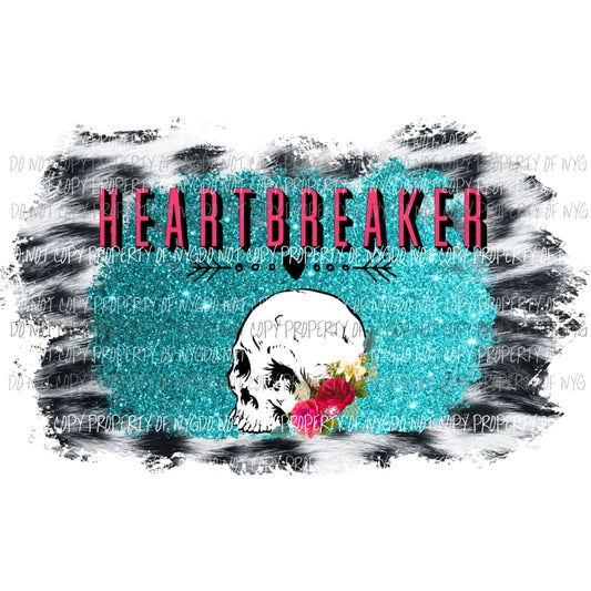 Heartbreaker Skull flowers teal glitter Sublimation transfers Heat Transfer