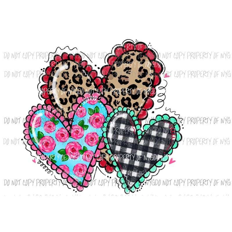 Hearts #1 leopard floral black plaid ruffles Sublimation transfers Heat Transfer