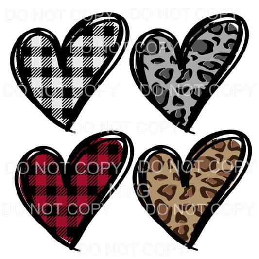 Hearts Black Red Buffalo Plaid Leopard Sublimation transfers