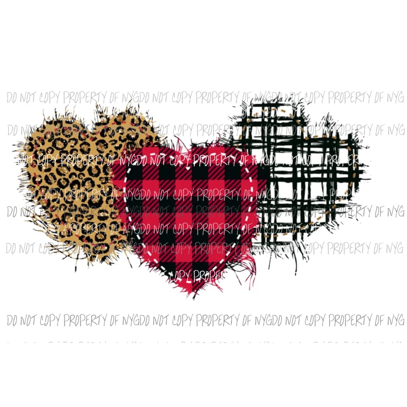 Hearts trio #3 leopard red buffalo plaid Sublimation transfers Heat Transfer