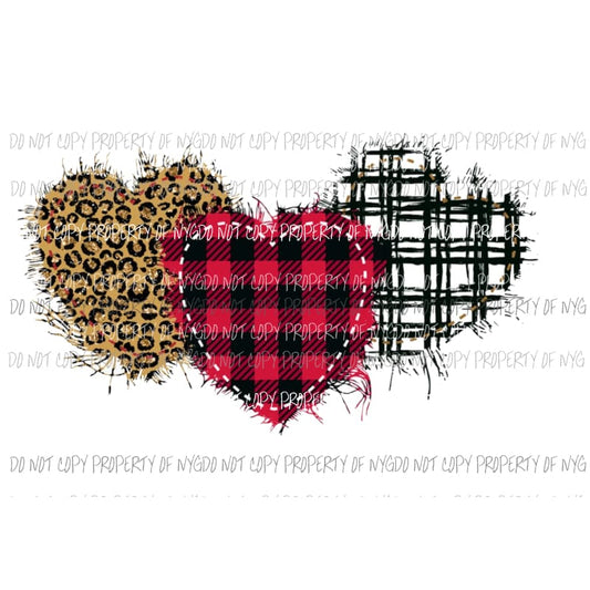 Hearts trio #3 leopard red buffalo plaid Sublimation transfers Heat Transfer