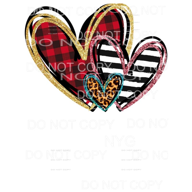 Hearts Trio Red Plaid Black Stripes Leopard Pink Blue Gold 
