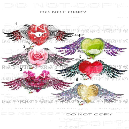 Hearts with wings choose 1-6 adult size Heat Transfer