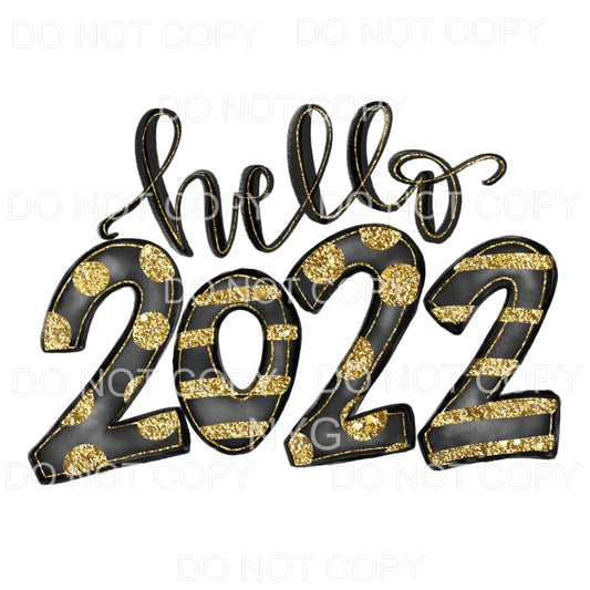 Hello 2022 Black Gold Stripes Polka Dots New Years #1631 