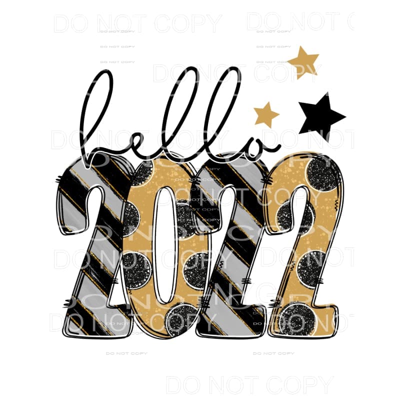 Hello 2022 Silver Gold Black Glitter #1953 Sublimation 
