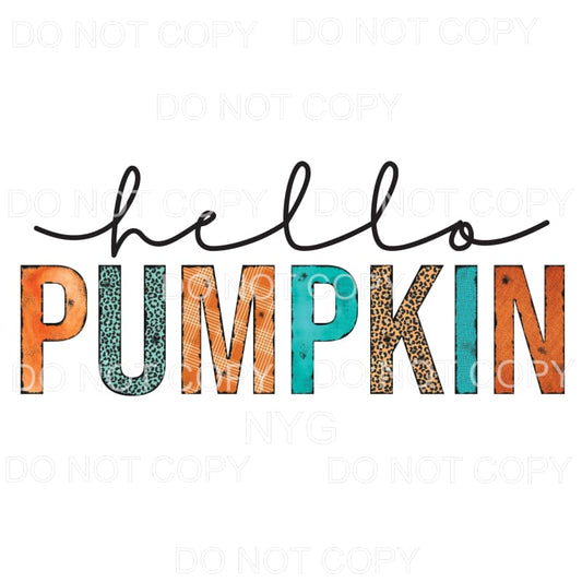 Hello Pumpkin Orange Teal Leopard Plaid Letters #831 
