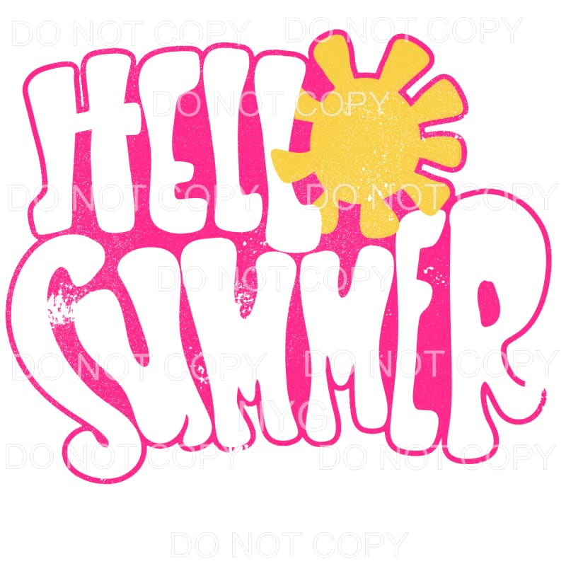 Hello Summer Pink Retro Yellow Sun Sublimation transfers - 