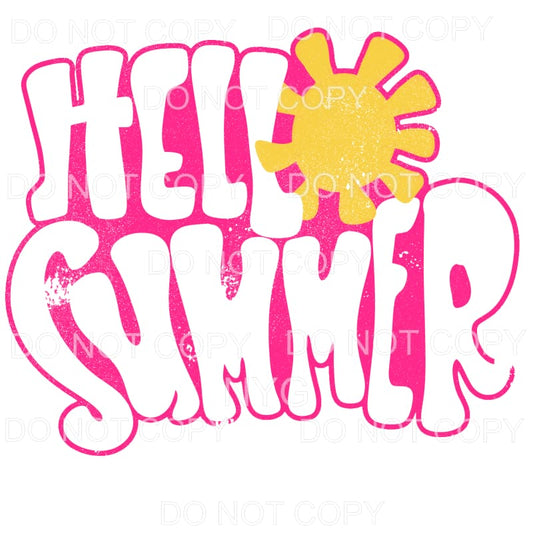 Hello Summer Pink Retro Yellow Sun Sublimation transfers - 