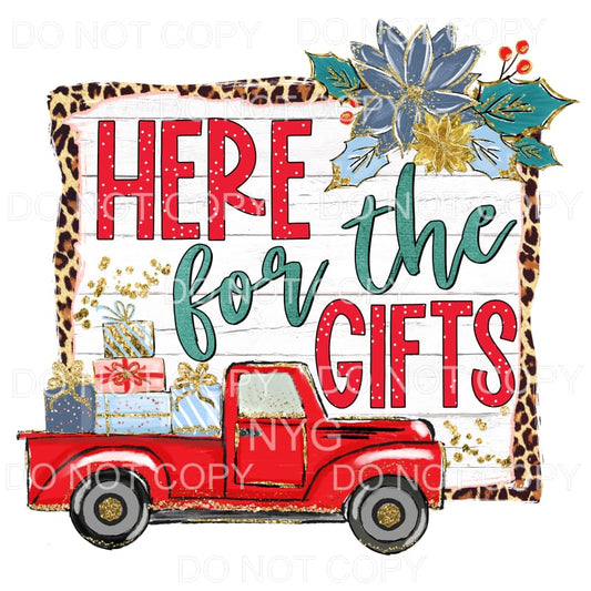Here For The Gifts Red Vintage Truck Leopard Frame 