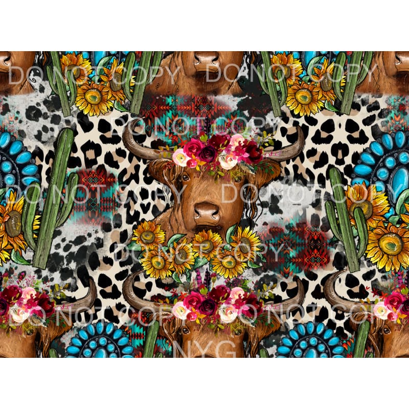 Highland Cow Cactus Turquoise Leopard Sunflowers Sheet 