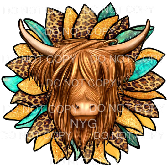 Highland Cow Sunflower Leopard Turquoise Gold Glitter #2095 