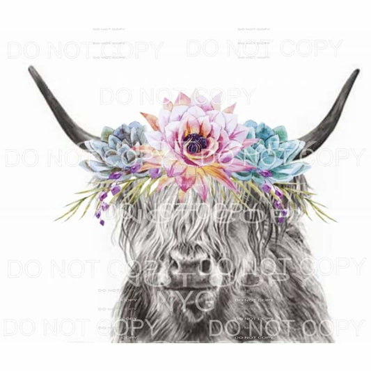 Highland Heifer Flowers Sublimation transfers - Heat 