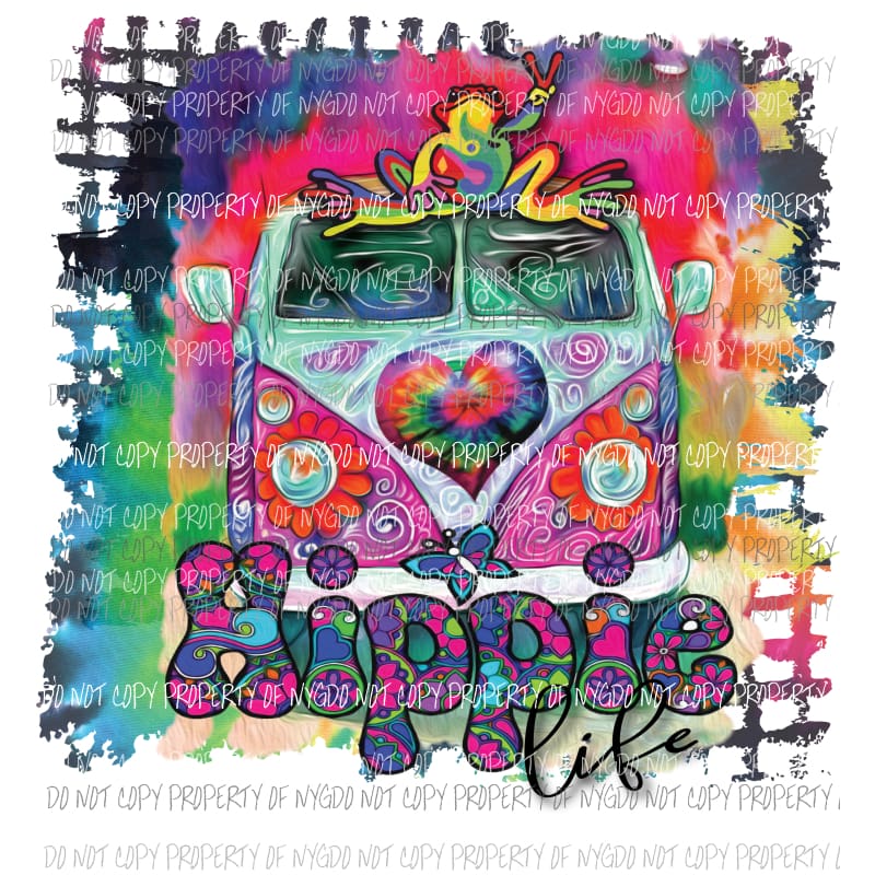 Hippie Life peace frog retro van Sublimation transfers Heat Transfer