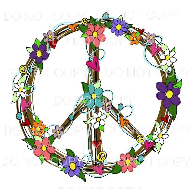 Hippie Peace Sign Colorful Flowers Vine Wreath #1337 