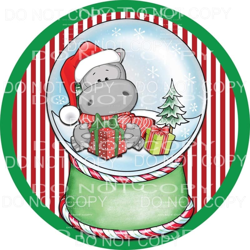 Hippopotamus Chrismas Snowglobe Red Stripes Green Circle 