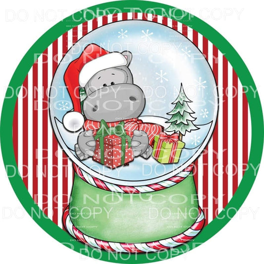 Hippopotamus Chrismas Snowglobe Red Stripes Green Circle 