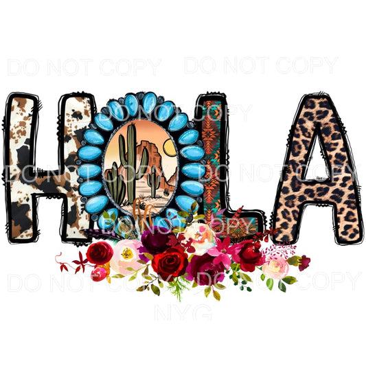 Hola Western Desert Scene Cowhide Blue Turquoise Aztec 