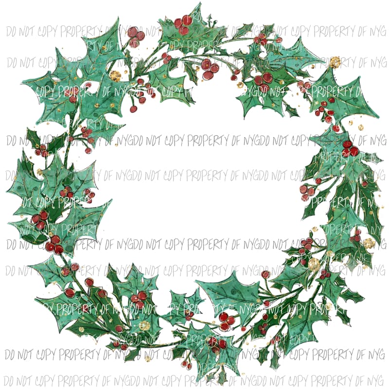 Holiday Wreath berries gold accents Sublimation transfers Heat Transfer