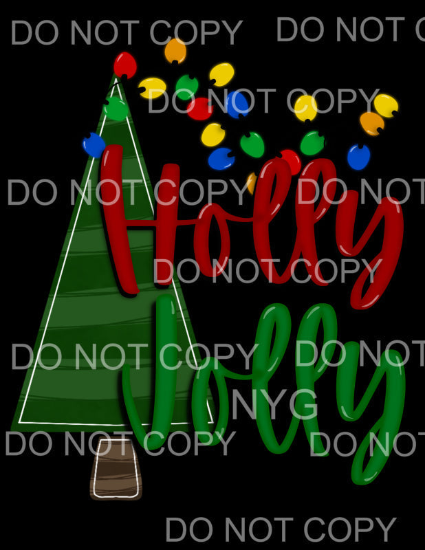 Holly Jolly Green Stripe Christmas Tree Colorful Lights 
