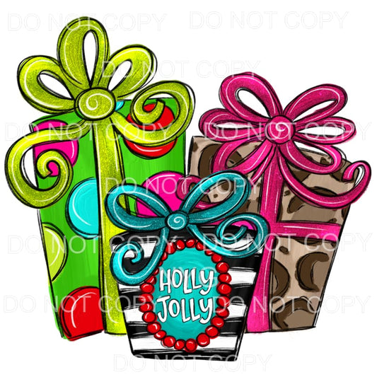 Holly Jolly Whimsical Presents Bright Colors Leopard Polka 