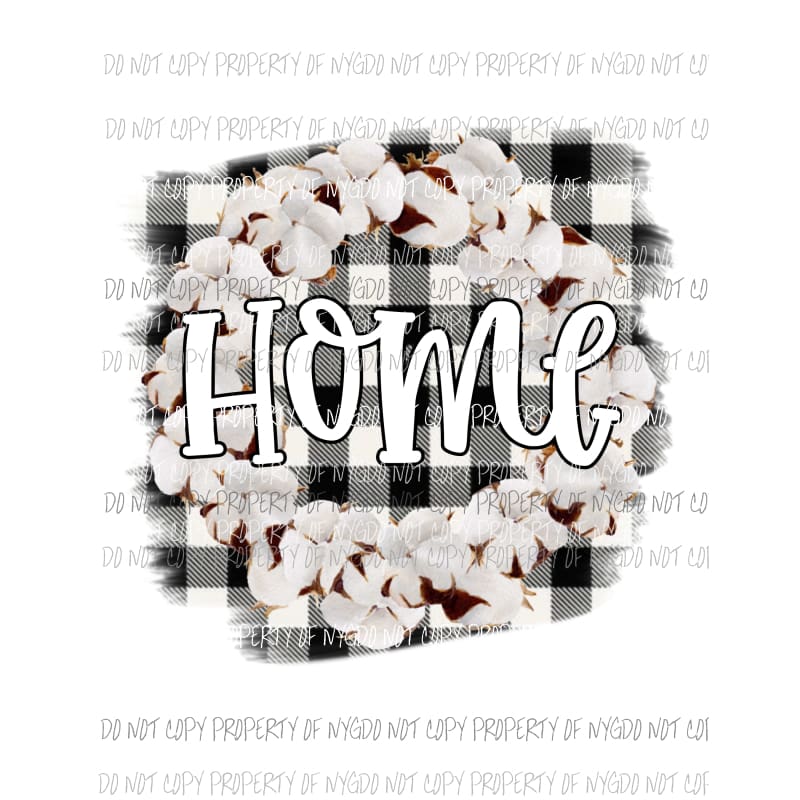 HOME cotton wreath black plaid Sublimation transfers Heat Transfer
