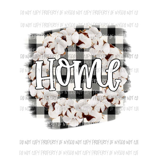 HOME cotton wreath black plaid Sublimation transfers Heat Transfer