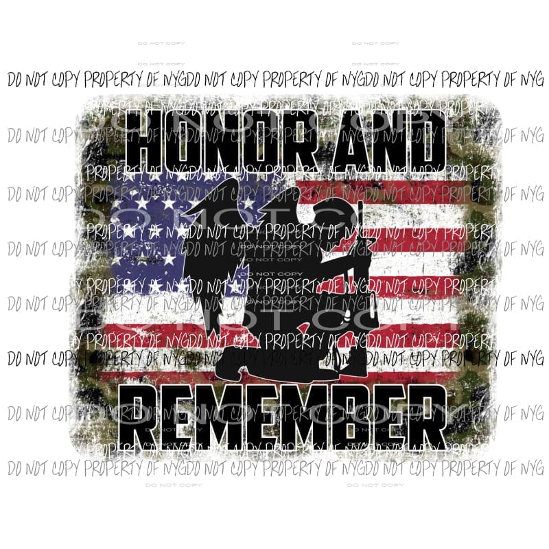 Honor And Remember #2 camo kneeling soldier Sublimation transfers Heat Transfer