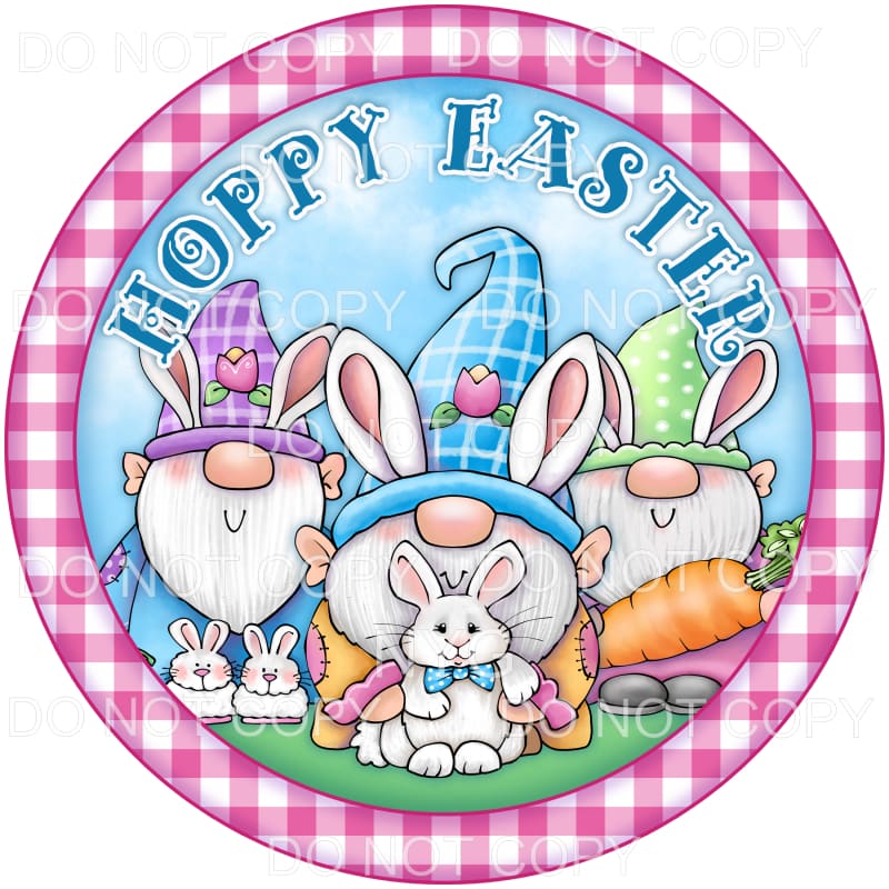 Hoppy Easter Gnomes Bunnies Pink Circle Frame Sublimation 
