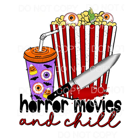 Horror Movies And Chill Drink Popcorn Knife Halloween #729 