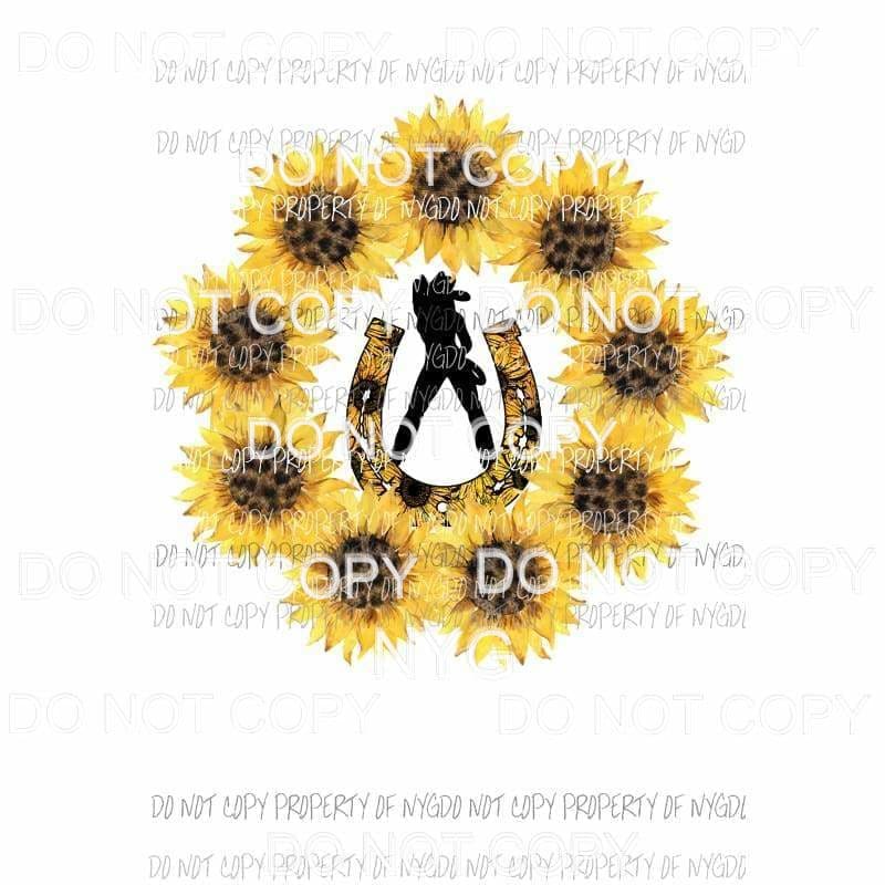 Horseshoe Cowgirl #4 sunflower circle wreath Sublimation transfers Heat Transfer