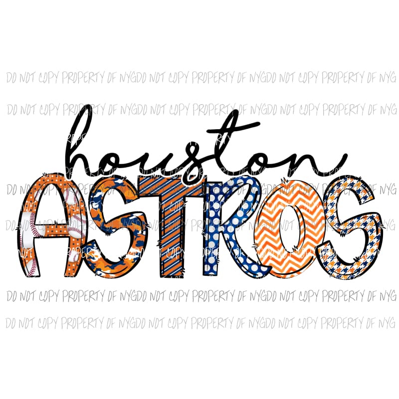 Houston Astros doodle blue orange Sublimation transfers Heat Transfer