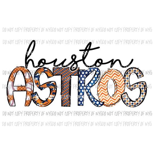 Houston Astros doodle blue orange Sublimation transfers Heat Transfer