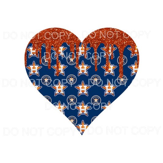 Houston Astros Heart Red Glitter Drip Baseball Sublimation 