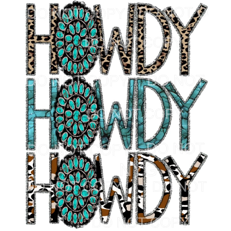 Howdy Leopard Turquoise Stacked Sublimation transfers - Heat