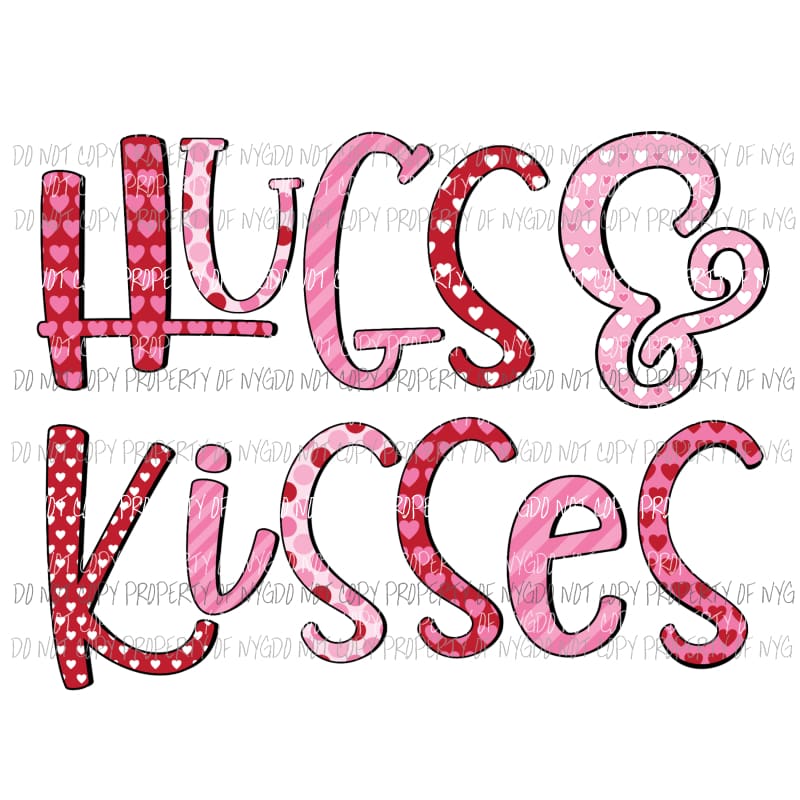 Hugs and Kisses red pink Sublimation transfers Heat Transfer