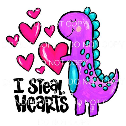 I Steal Hearts Purple Teal Dinosaur Valentines Day #2226 