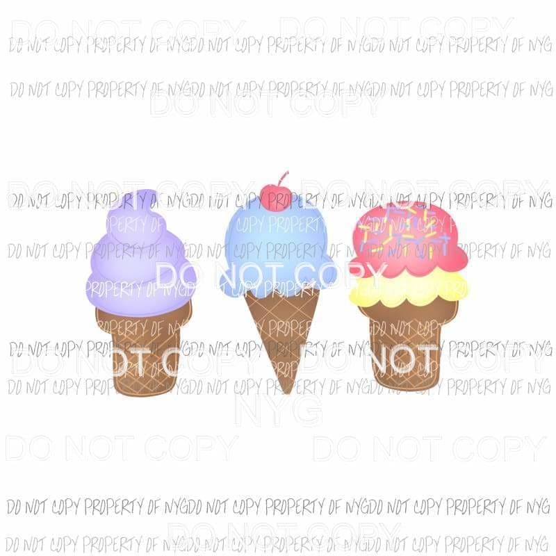 Ice Cream Cone Trio Sublimation transfers Heat Transfer