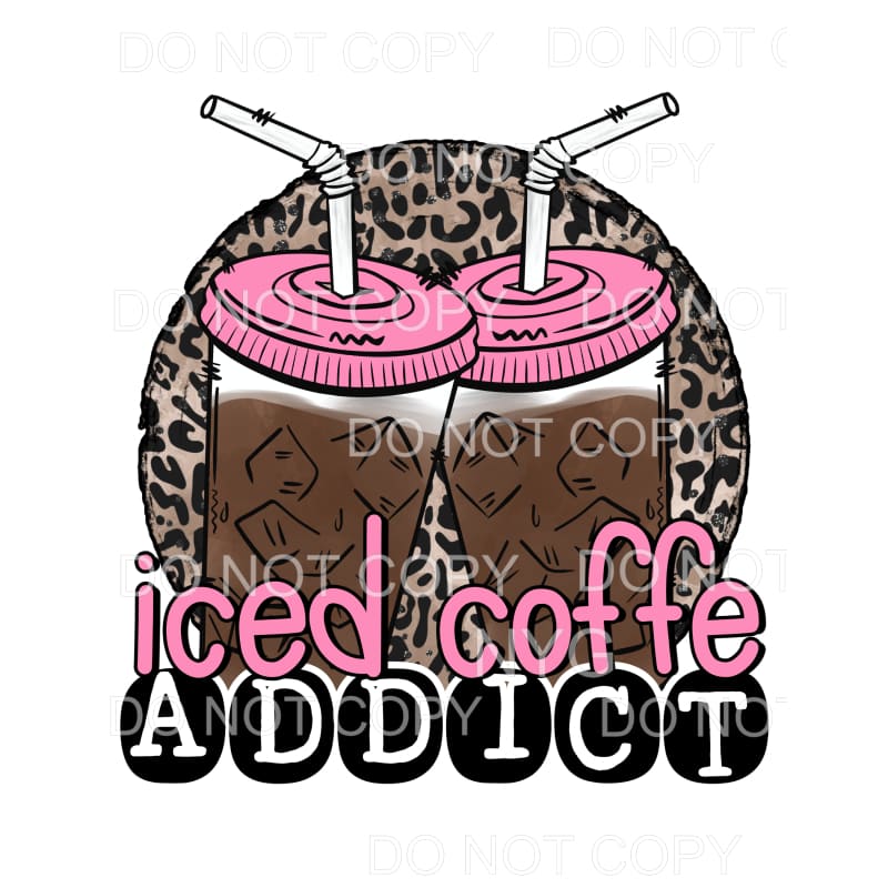 Iced Coffee Addict Pink Leopard Circle Sublimation transfers