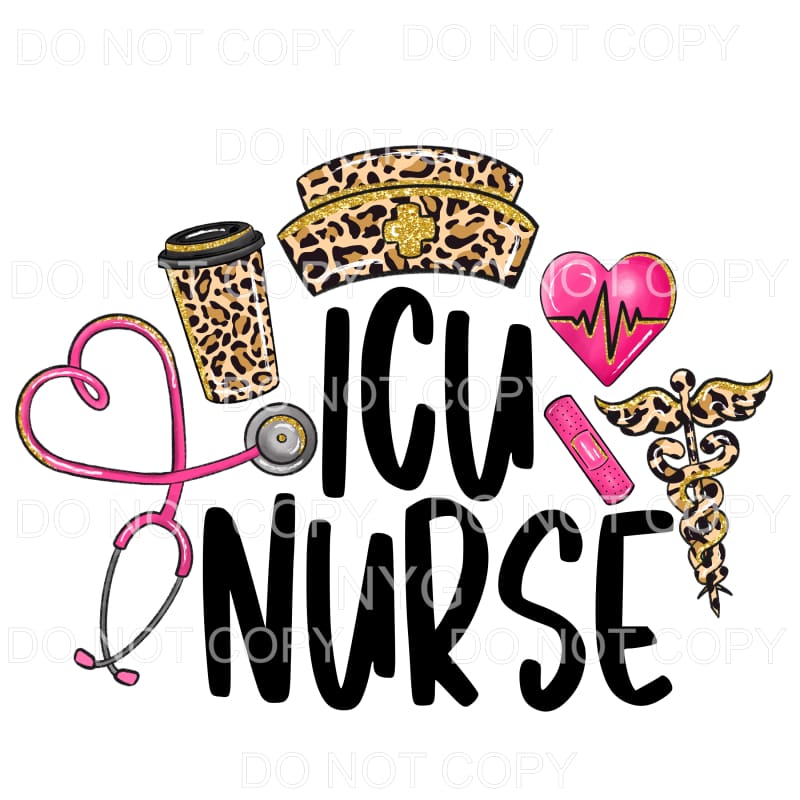 ICU Nurse Pink Leopard Sublimation transfers - Heat Transfer