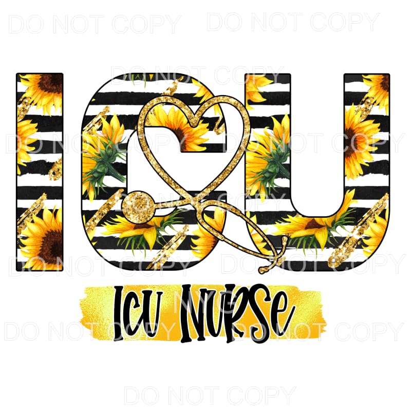ICU Nurse Stethoscope Sunflowers Black Stripes Sublimation 