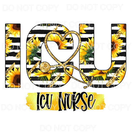 ICU Nurse Stethoscope Sunflowers Black Stripes Sublimation 