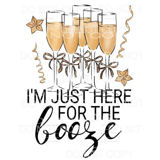 I’m Just Here For The Booze Gold Champagne Glasses Stars 