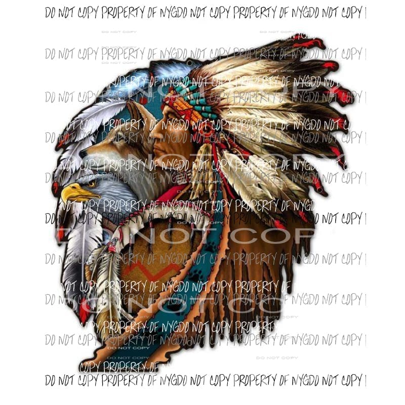 Indian Headdress Dog Wolf Feathers Sublimation transfers Heat Transfer
