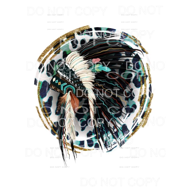Indian Headdress Leopard Gold Glitter Circle #2044 