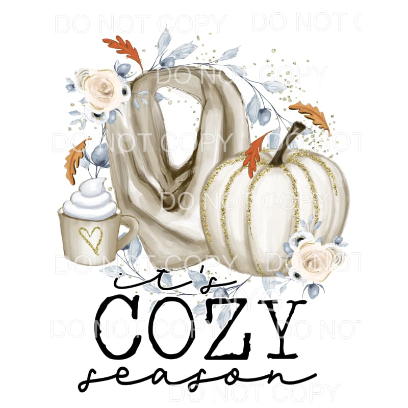 It’s Cozy Season Blue White Flowers Scarf Pumpkin Mug Fall 