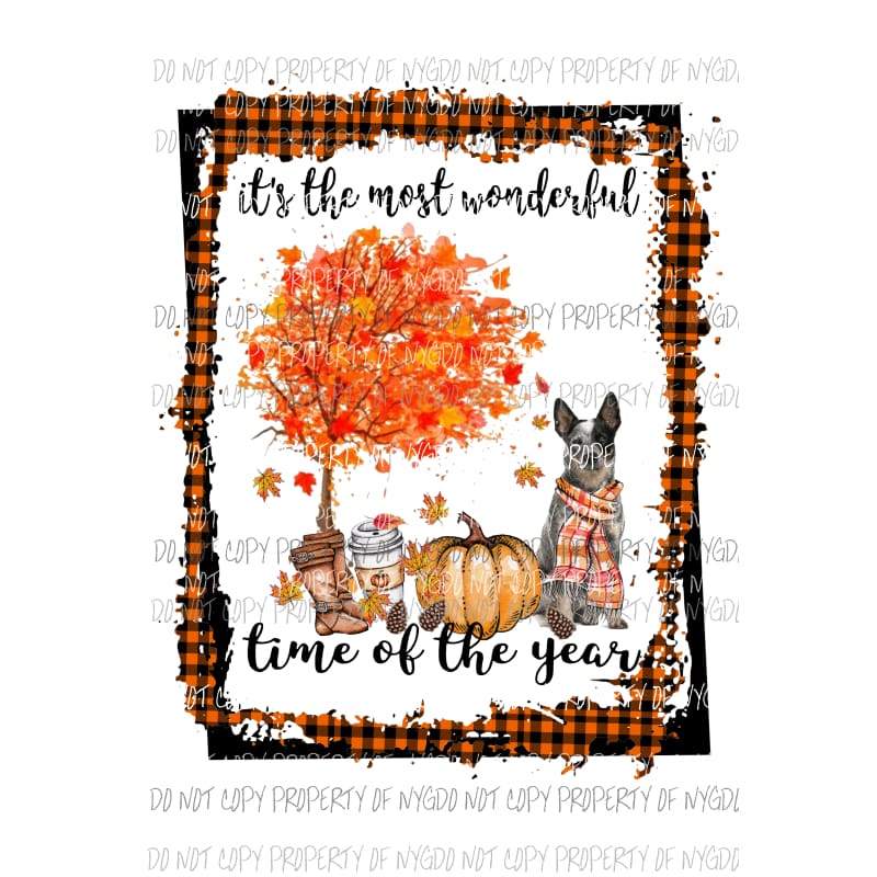 Its the most wonderful time of the year Australian 2 Frame Fall Dog Sublimation transfers Heat Transfer