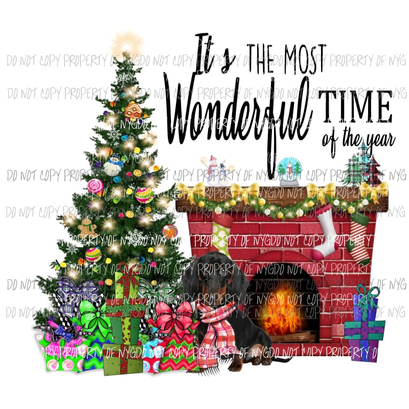 Its the most wonderful time of the year Dog Dauchaund 2 Wiener Dog Sublimation transfers Heat Transfer