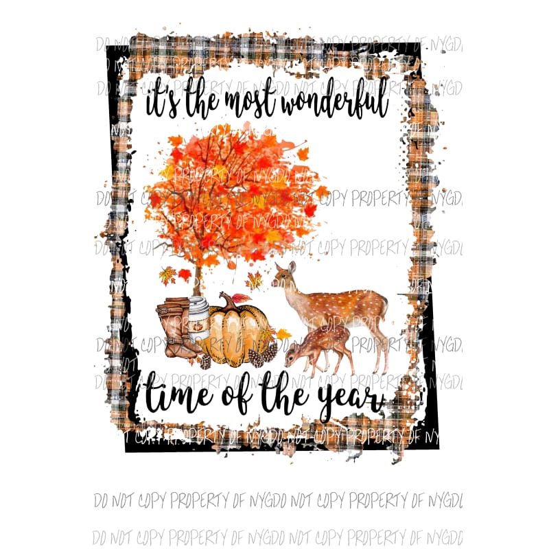 Its the most wonderful time of the year Fall Deer 3 framed Sublimation transfers Heat Transfer