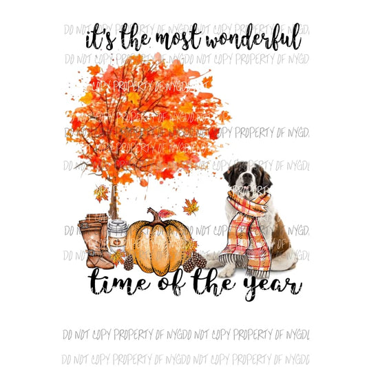 Its the most wonderful time of the year Fall Saint Bernard Dog Sublimation transfers Heat Transfer
