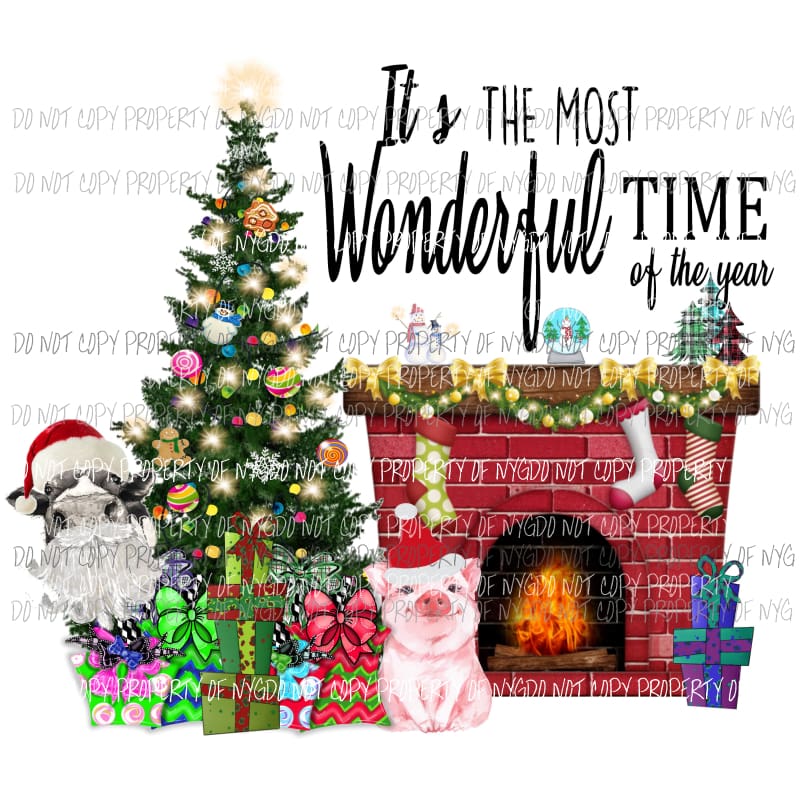 Its the most wonderful time of the year Pig and cow Santa Sublimation transfers Heat Transfer